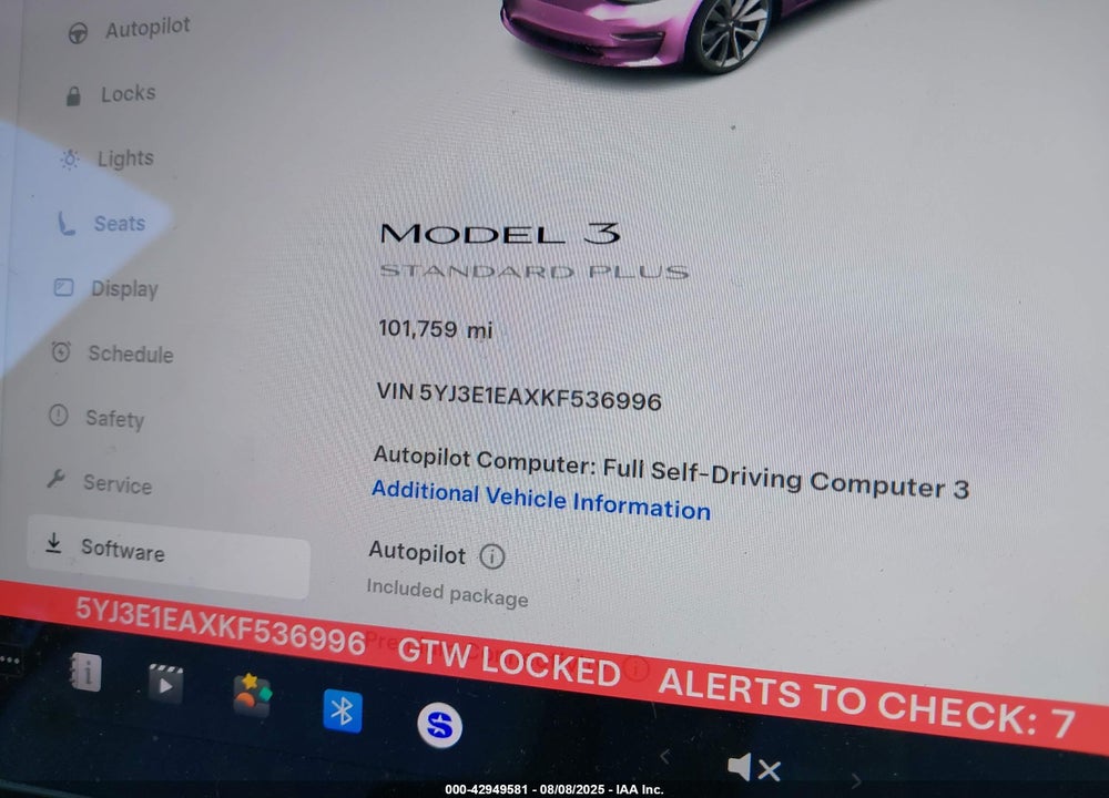 2019 TESLA MODEL 3 LONG RANGE/MID RANGE/STANDARD RANGE/STANDARD RANGE PLUS VIN: 5YJ3E1EAXKF536996
