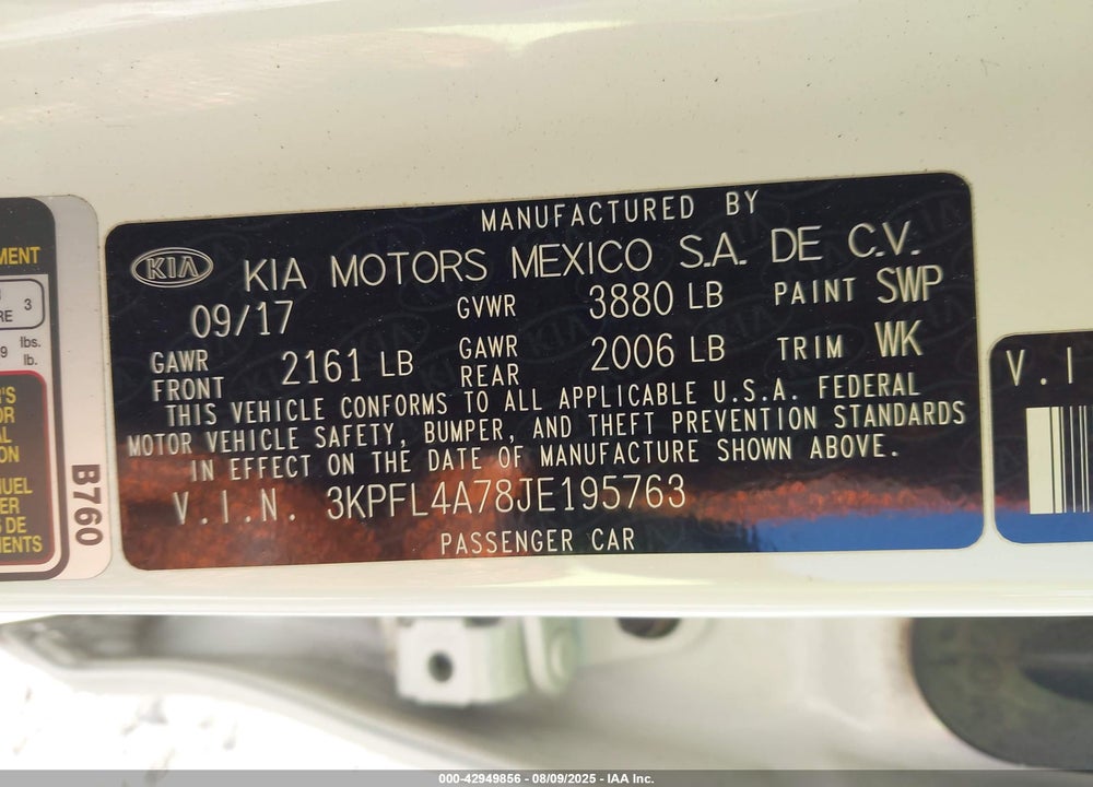 2018 KIA FORTE VIN: 3KPFL4A78JE195763
