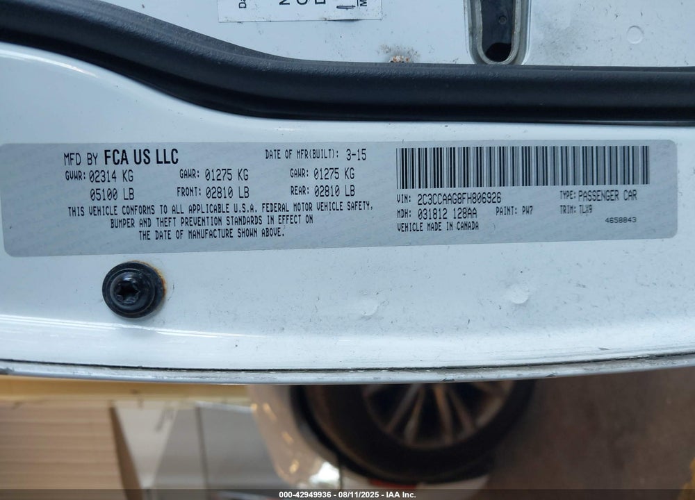2015 CHRYSLER 300 LIMITED VIN: 2C3CCAAG8FH806926