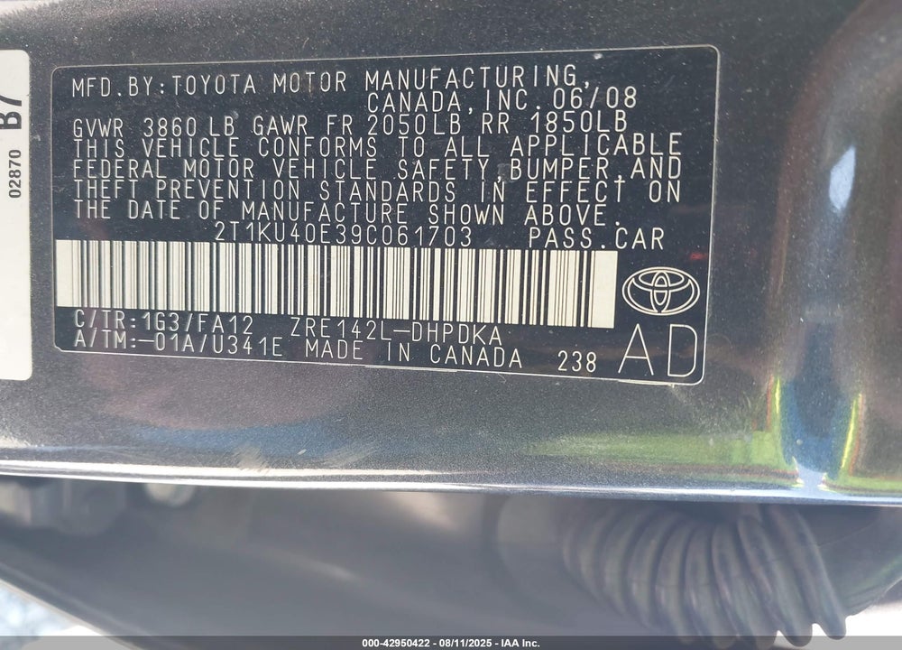 2009 TOYOTA MATRIX VIN: 2T1KU40E39C061703