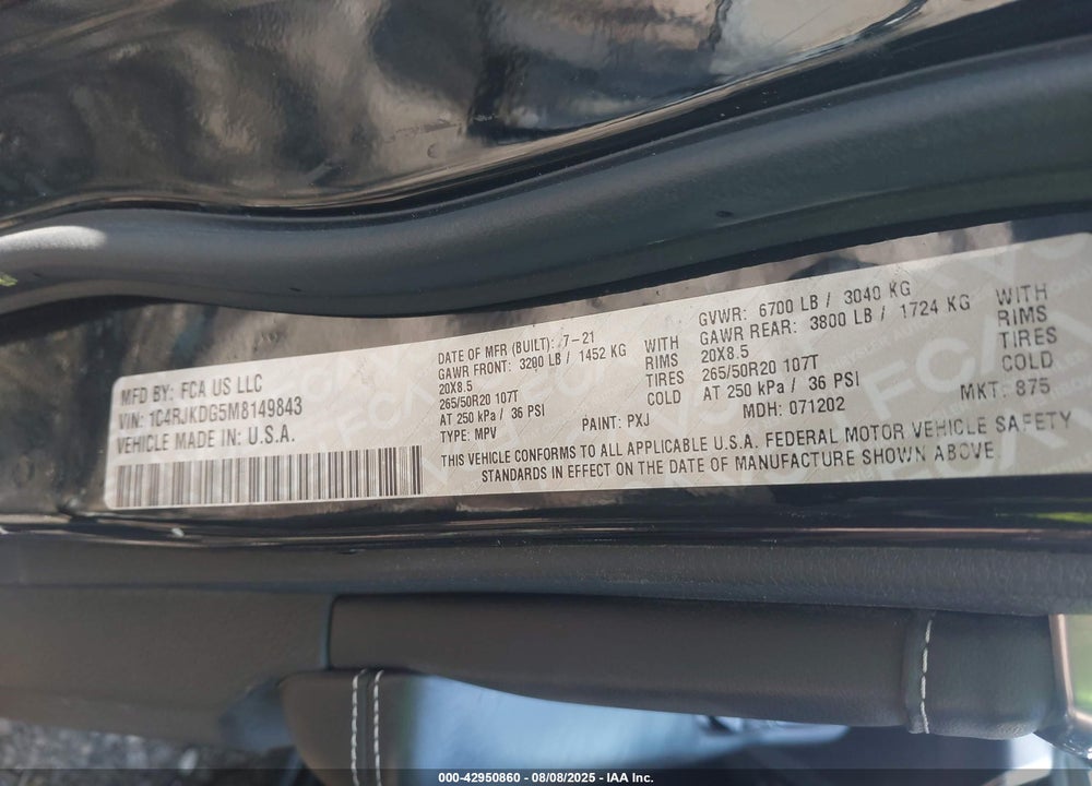2021 JEEP GRAND CHEROKEE L VIN: 1C4RJKDG5M8149843