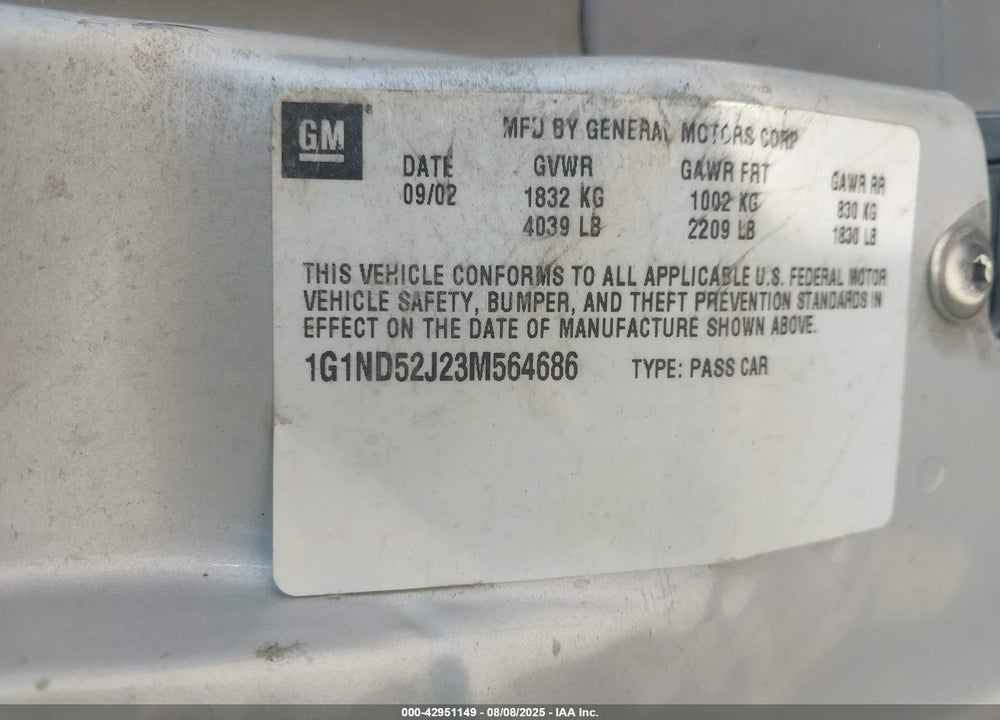 2003 CHEVROLET MALIBU VIN: 1G1ND52J23M564686