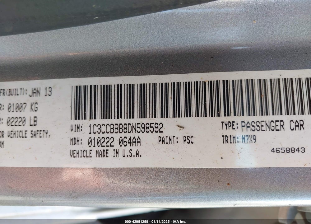 2013 CHRYSLER 200 VIN: 1C3CCBBB8DN598592