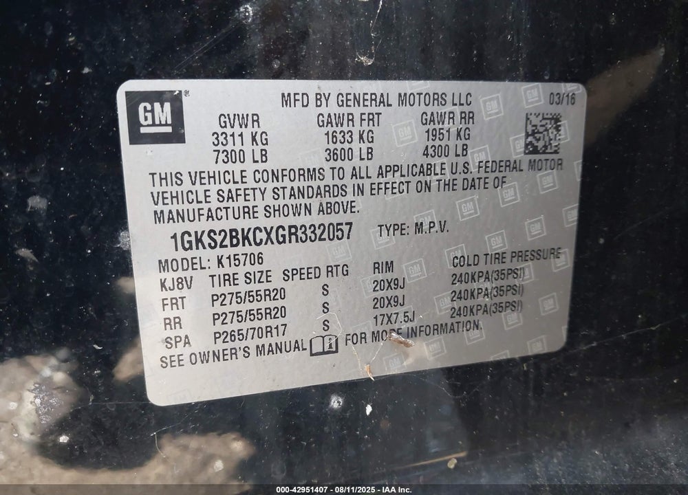 2016 GMC YUKON SLT VIN: 1GKS2BKCXGR332057