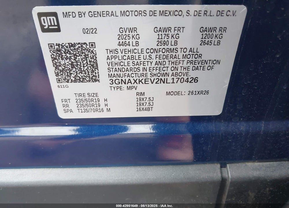 2022 CHEVROLET EQUINOX FWD LT VIN: 3GNAXKEV2NL170426