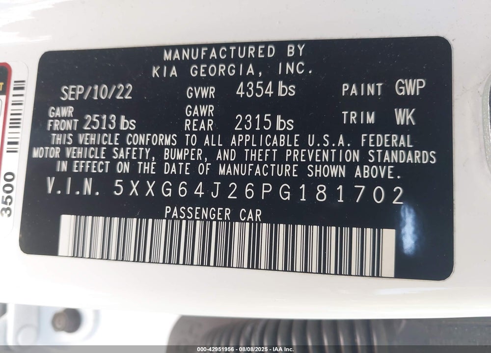 2023 KIA K5 VIN: 5XXG64J26PG181702
