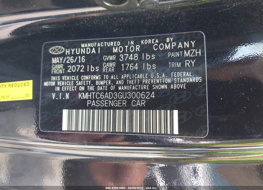 2016 HYUNDAI VELOSTER VIN: KMHTC6AD3GU300624