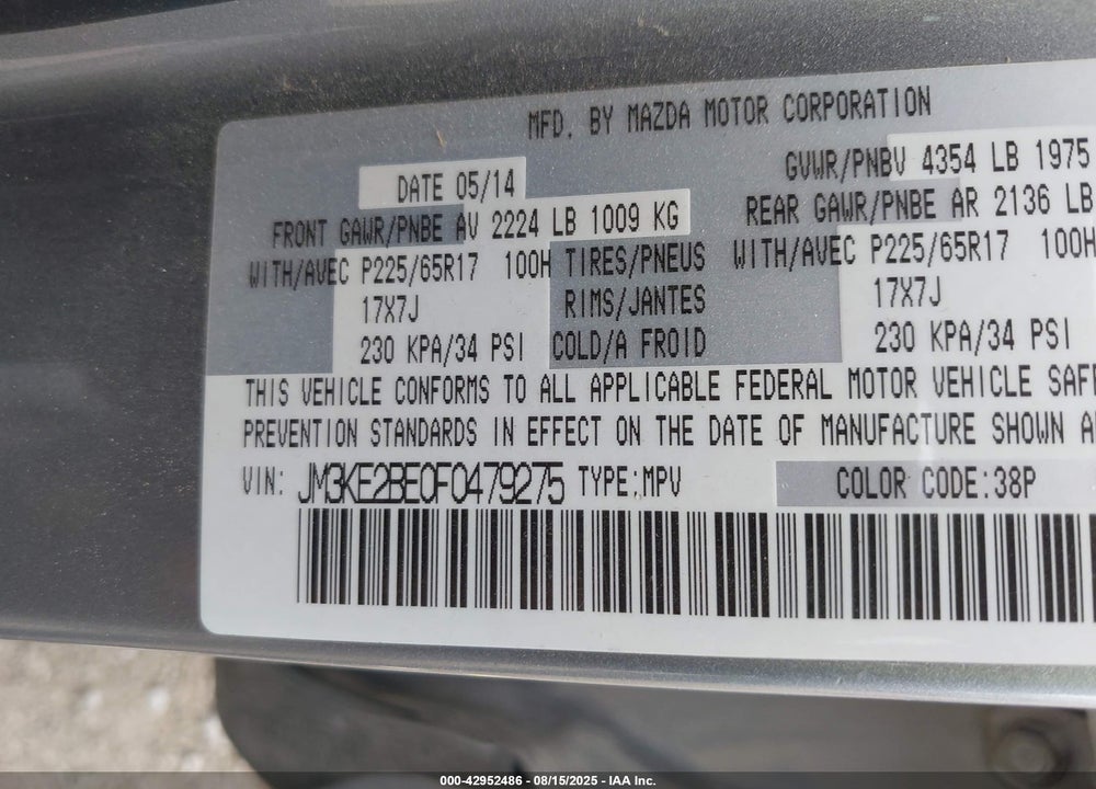 2015 MAZDA CX-5 VIN: JM3KE2BE0F0479275