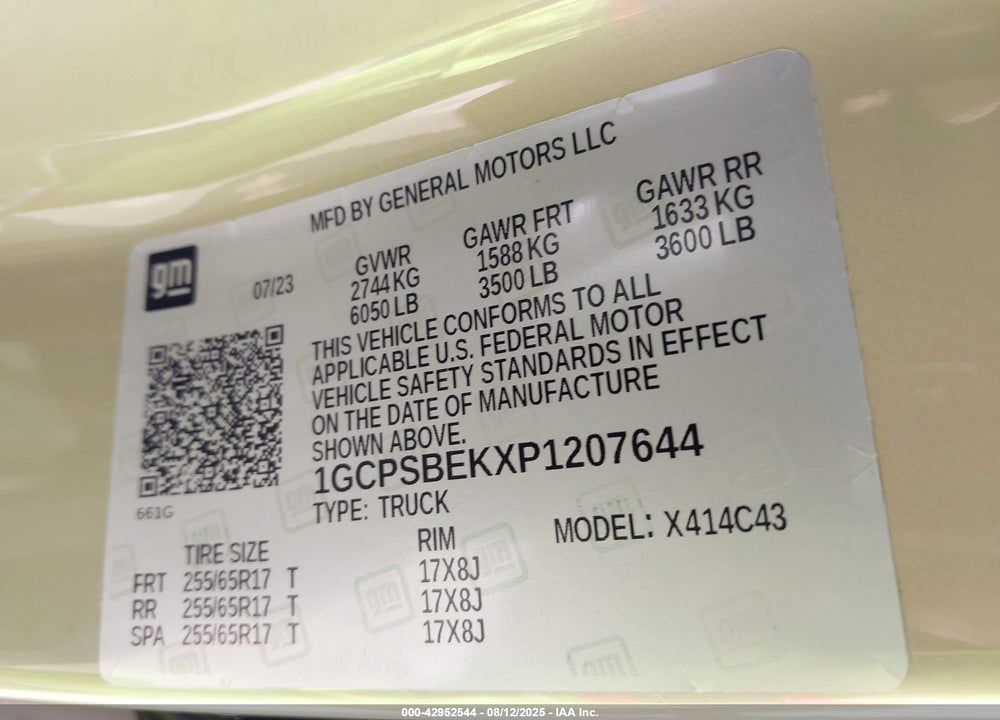 2023 CHEVROLET COLORADO VIN: 1GCPSBEKXP1207644