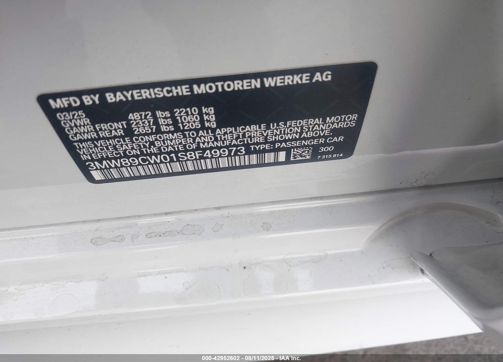 2025 BMW 3 SERIES VIN: 3MW89CW01S8F49973