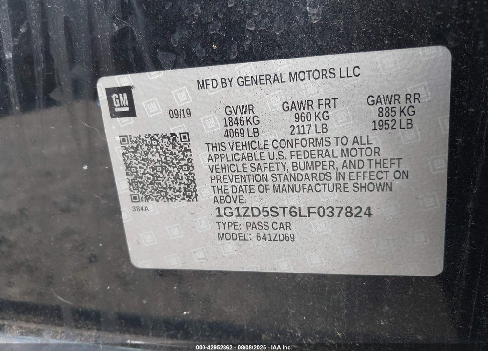 2020 CHEVROLET MALIBU VIN: 1G1ZD5ST6LF037824