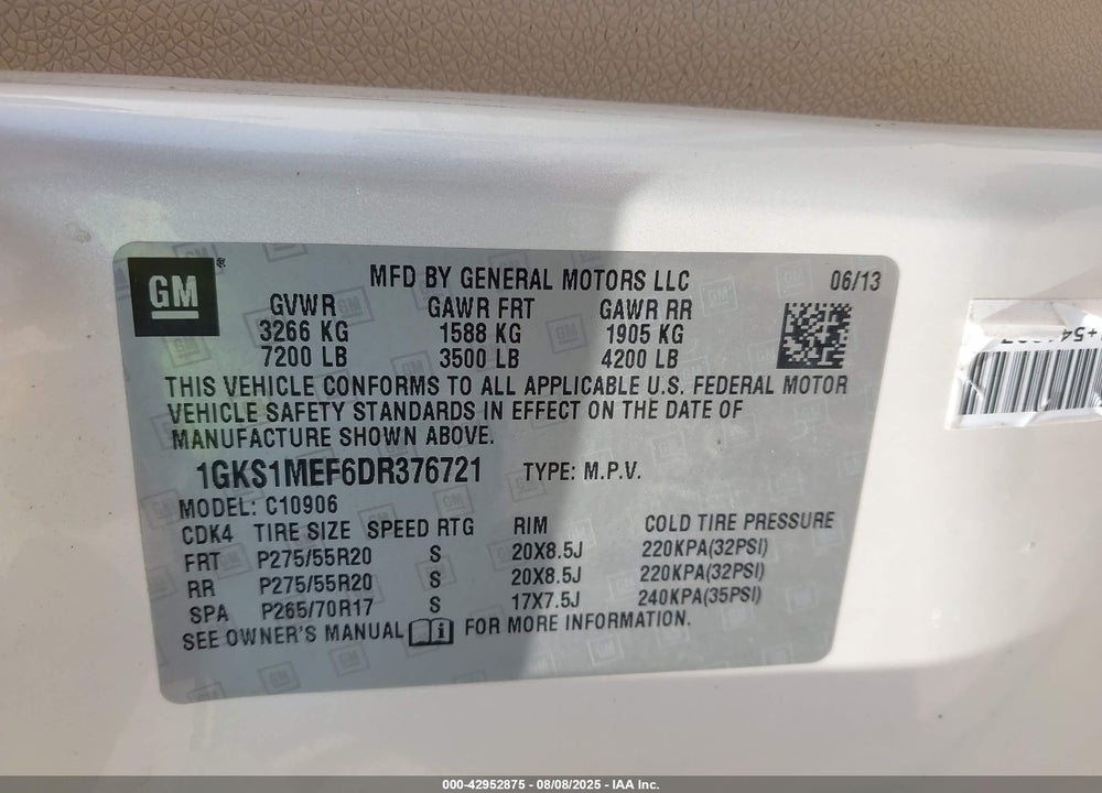 2013 GMC YUKON XL VIN: 1GKS1MEF6DR376721