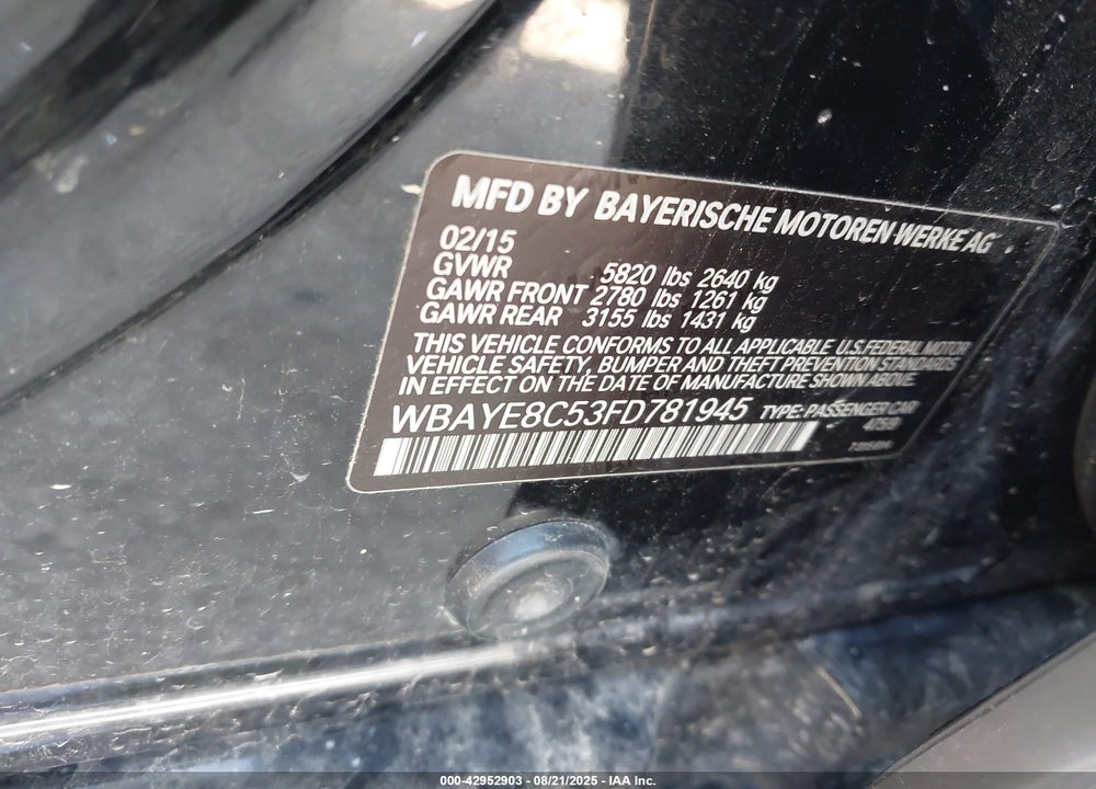 2015 BMW 7 SERIES VIN: WBAYE8C53FD781945