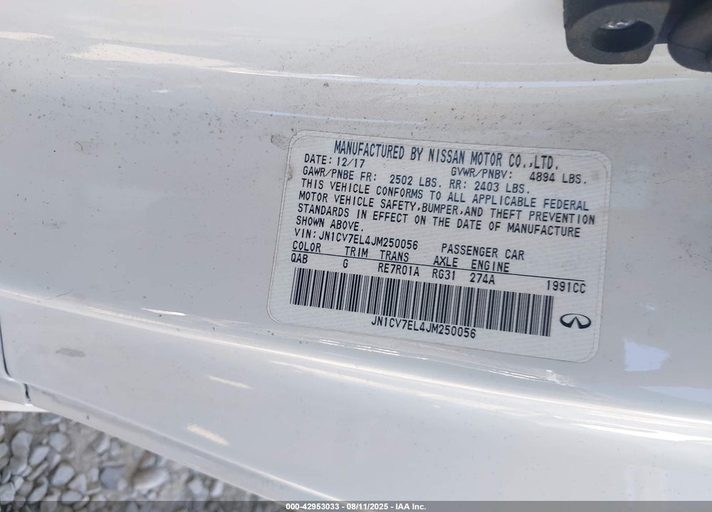 2018 INFINITI Q60 VIN: JN1CV7EL4JM250056