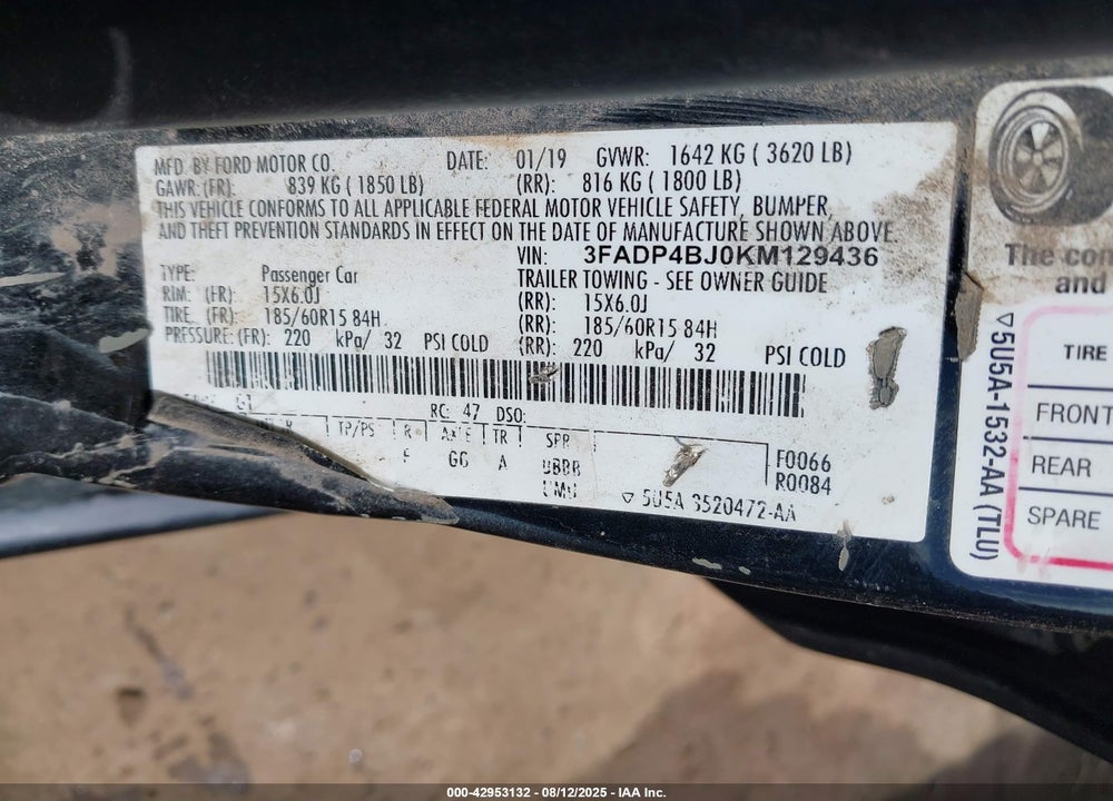 2019 FORD FIESTA SE VIN: 3FADP4BJ0KM129436