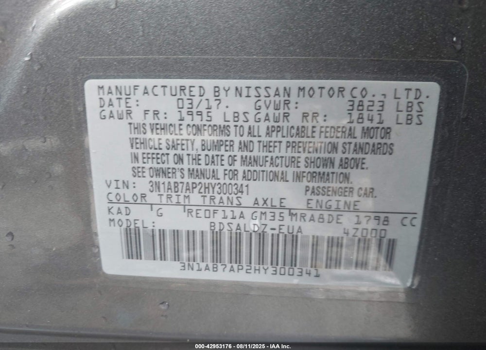 2017 NISSAN SENTRA VIN: 3N1AB7AP2HY300341
