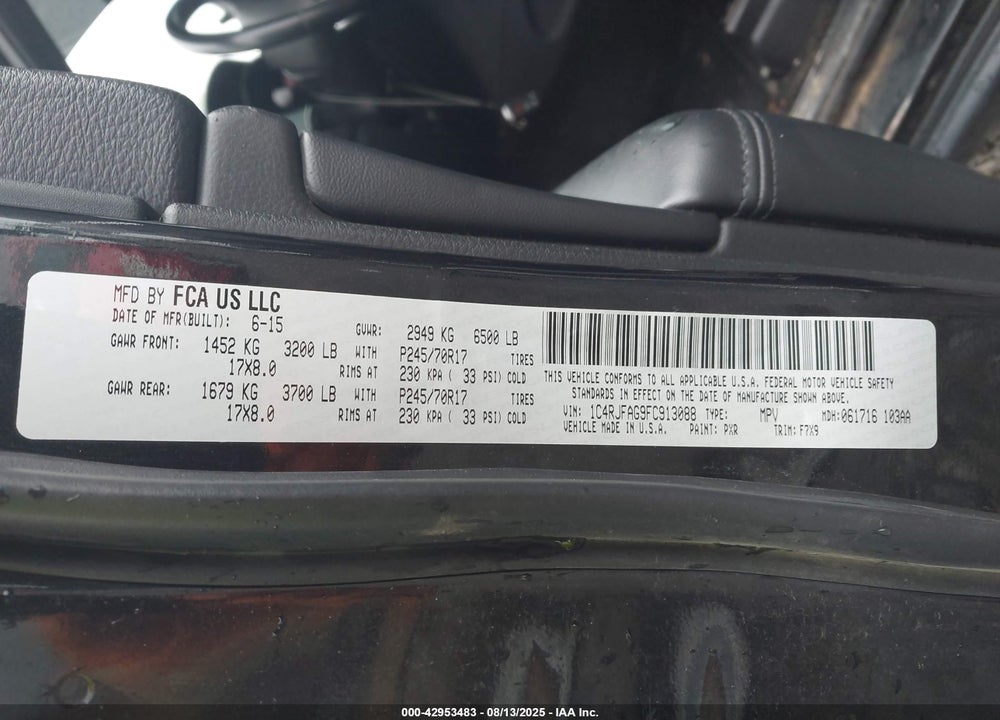2015 JEEP GRAND CHEROKEE VIN: 1C4RJFAG9FC913088