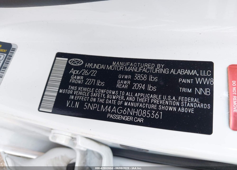 2022 HYUNDAI ELANTRA VIN: 5NPLM4AG6NH085361