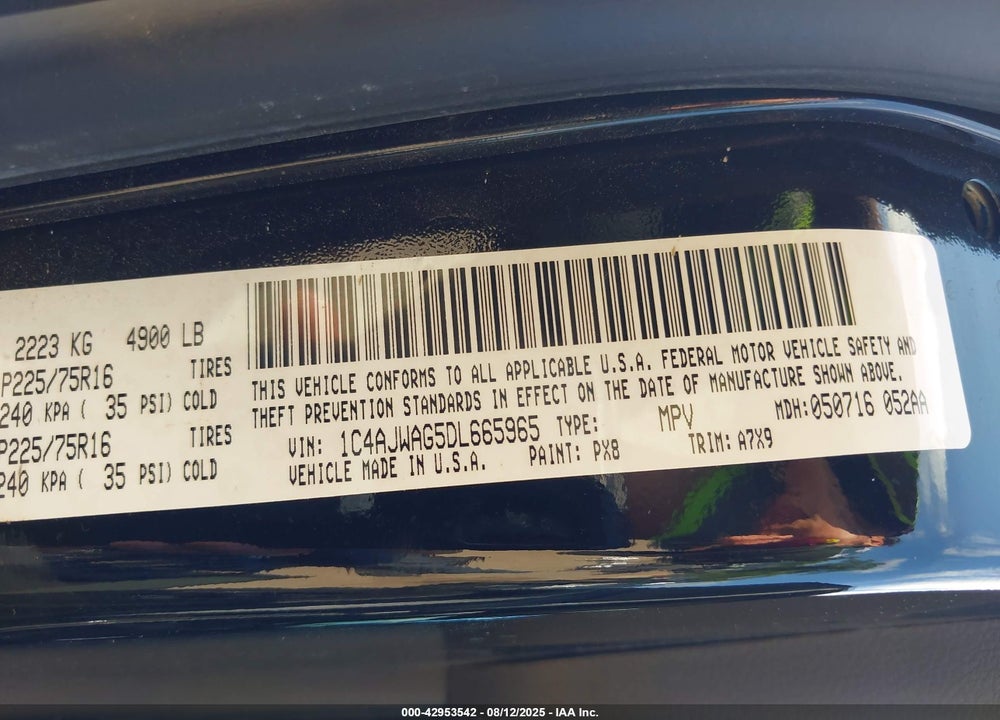 2013 JEEP WRANGLER / VIN: 1C4AJWAG5DL665965