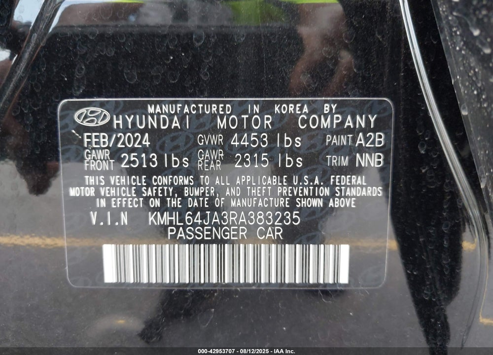 2024 HYUNDAI SONATA SEL VIN: KMHL64JA3RA383235