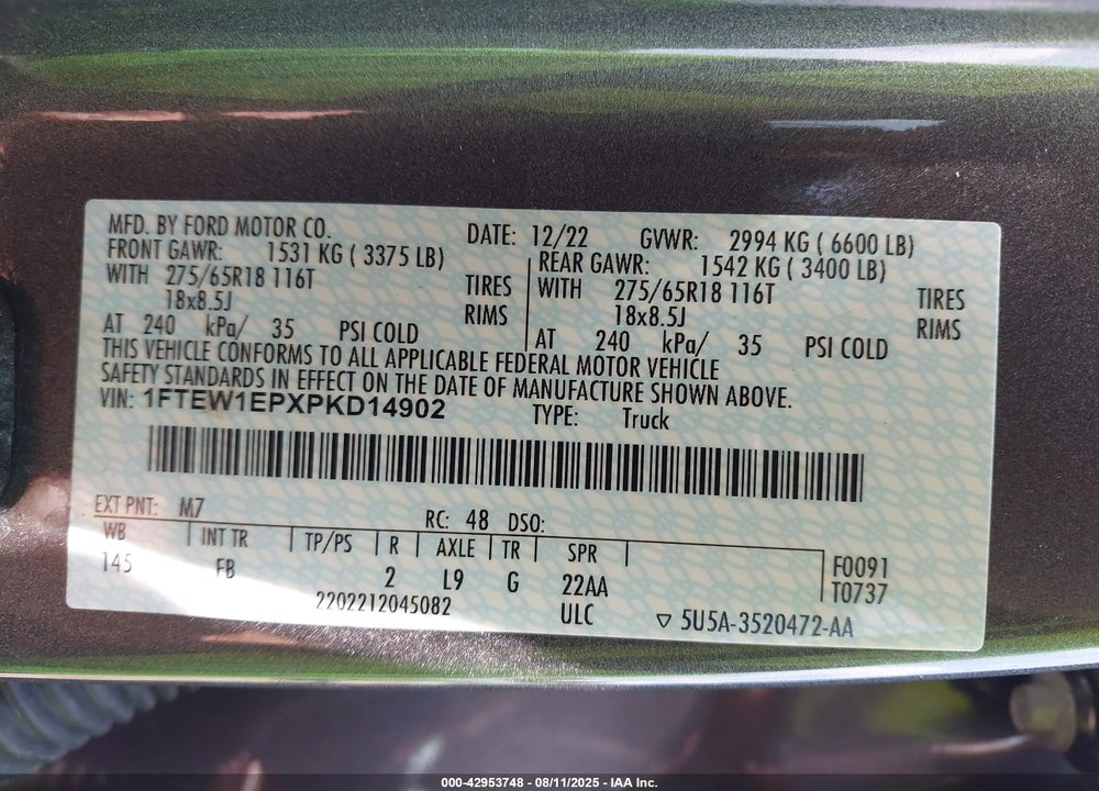 2023 FORD F-150 VIN: 1FTEW1EPXPKD14902