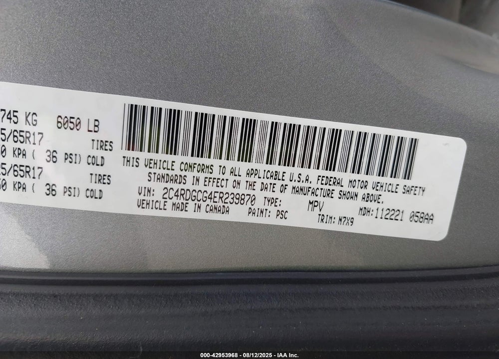 2014 DODGE GRAND CARAVAN SXT VIN: 2C4RDGCG4ER239870