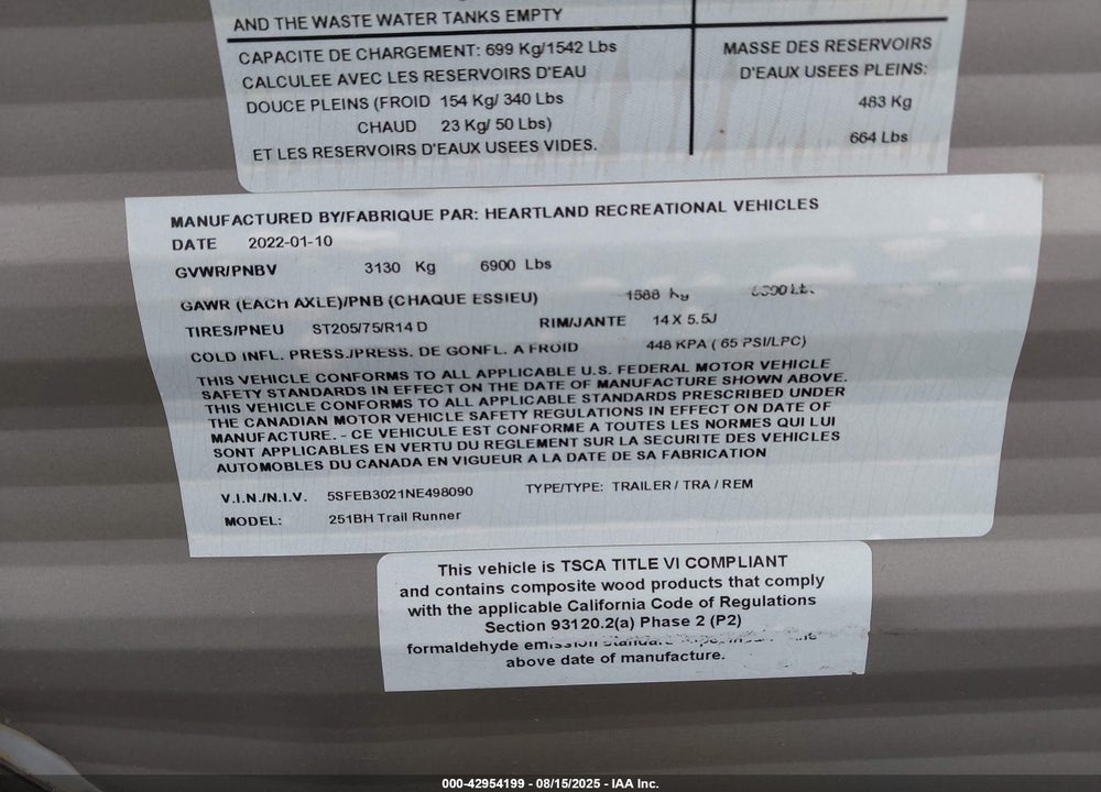 2022 HEARTLAND RV TRAIL RUNNER VIN: 5SFEB3021NE498090