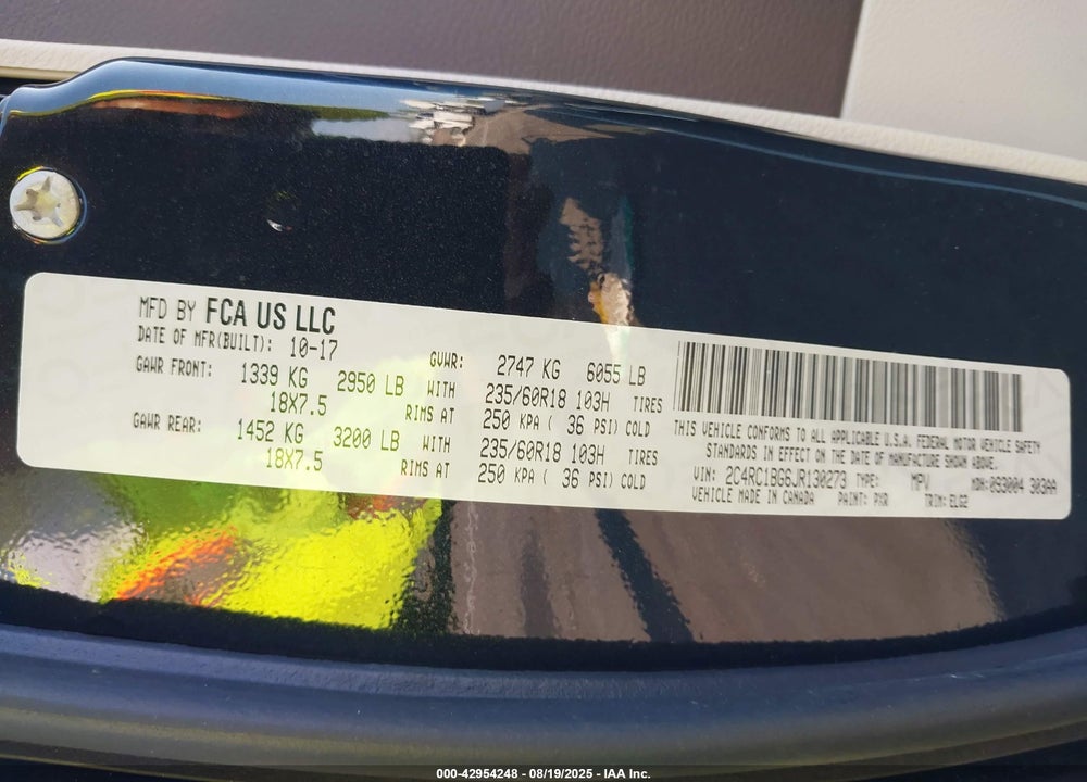 2018 CHRYSLER PACIFICA TOURING L VIN: 2C4RC1BG6JR130273