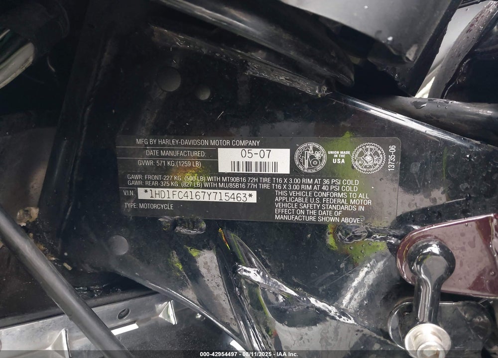 2007 HARLEY-DAVIDSON FLHTCUI VIN: 1HD1FC4167Y715463