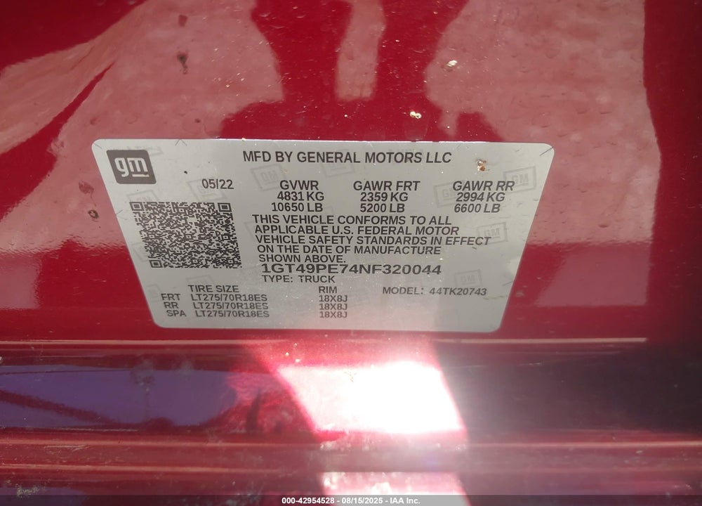 2022 GMC SIERRA 2500HD 4WD STANDARD BED AT4 VIN: 1GT49PE74NF320044