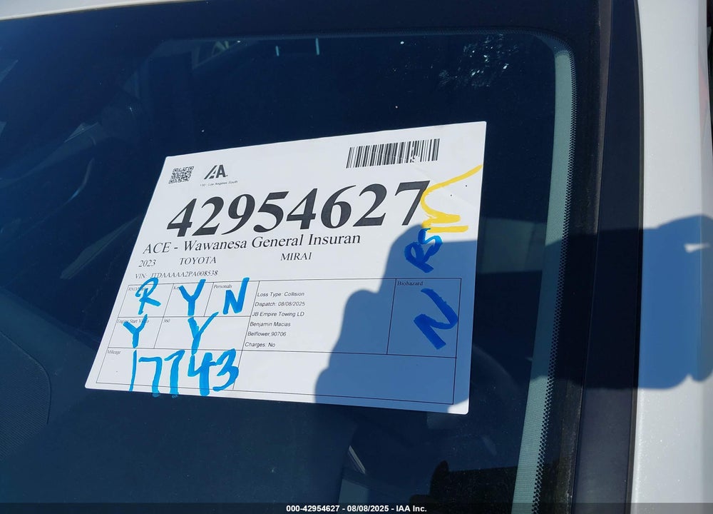 2023 TOYOTA MIRAI VIN: JTDAAAAA2PA008538
