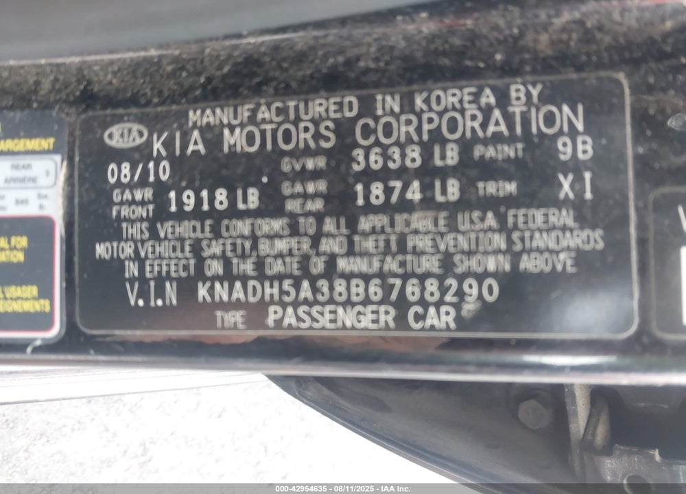 2011 KIA RIO VIN: KNADH5A38B6768290