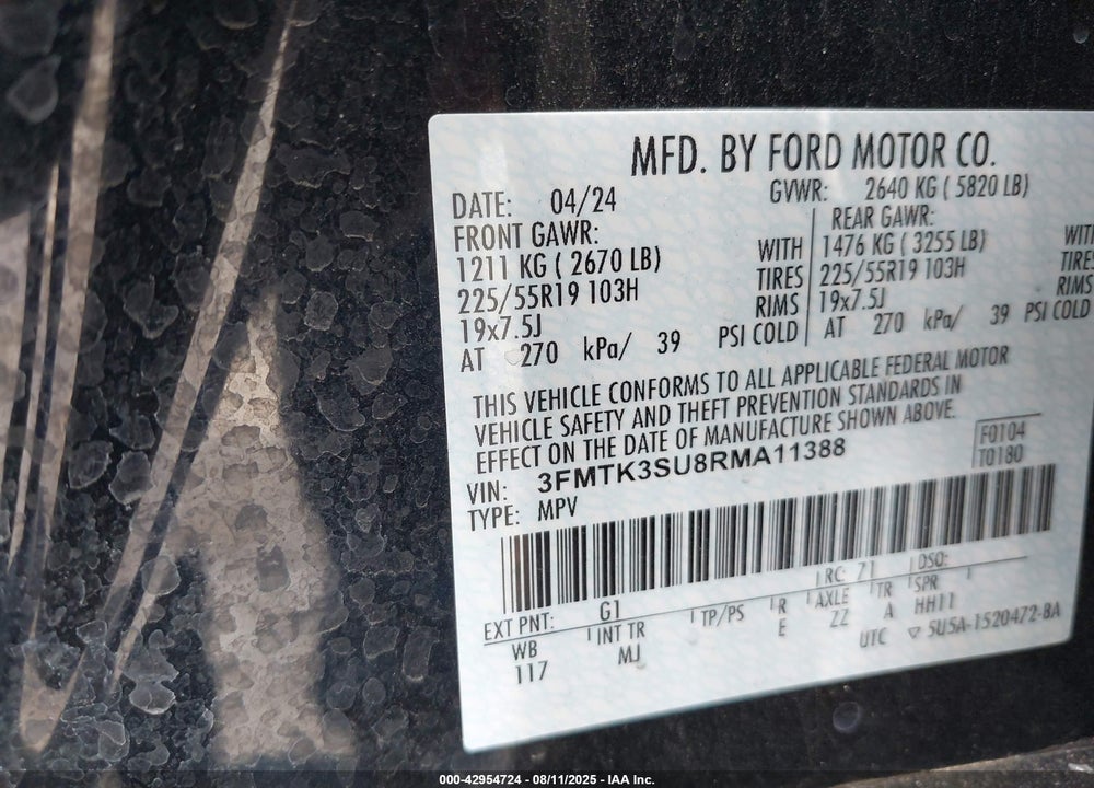 2024 FORD MUSTANG MACH-E VIN: 3FMTK3SU8RMA11388