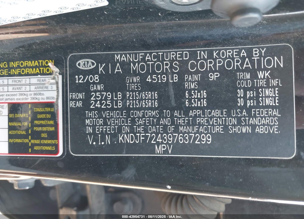 2009 KIA SPORTAGE VIN: KNDJF724397637299