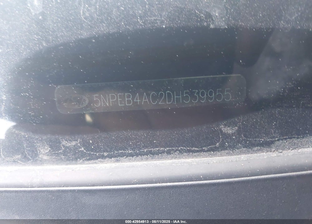 2013 HYUNDAI SONATA VIN: 5NPEB4AC2DH539955