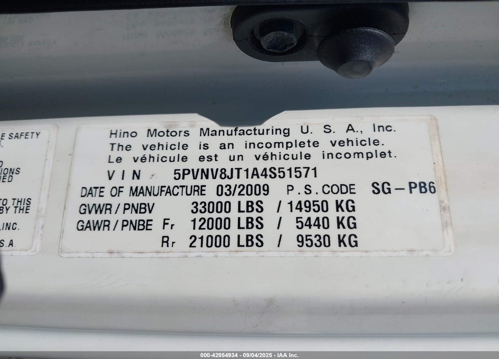 2010 HINO 338 VIN: 5PVNV8JT1A4S51571