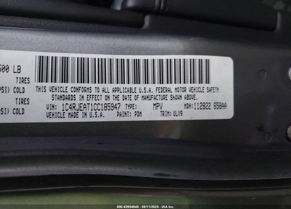 2012 JEEP GRAND CHEROKEE VIN: 1C4RJEAT1CC185947