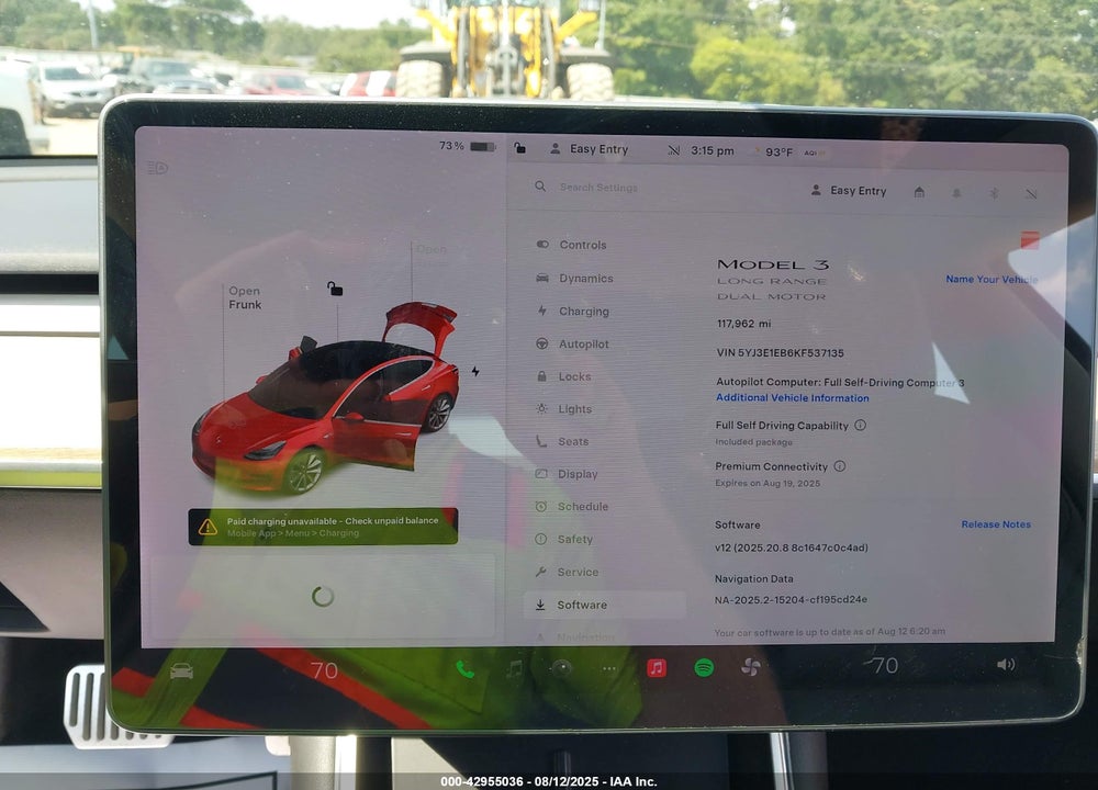 2019 TESLA MODEL 3 LONG RANGE/PERFORMANCE VIN: 5YJ3E1EB6KF537135