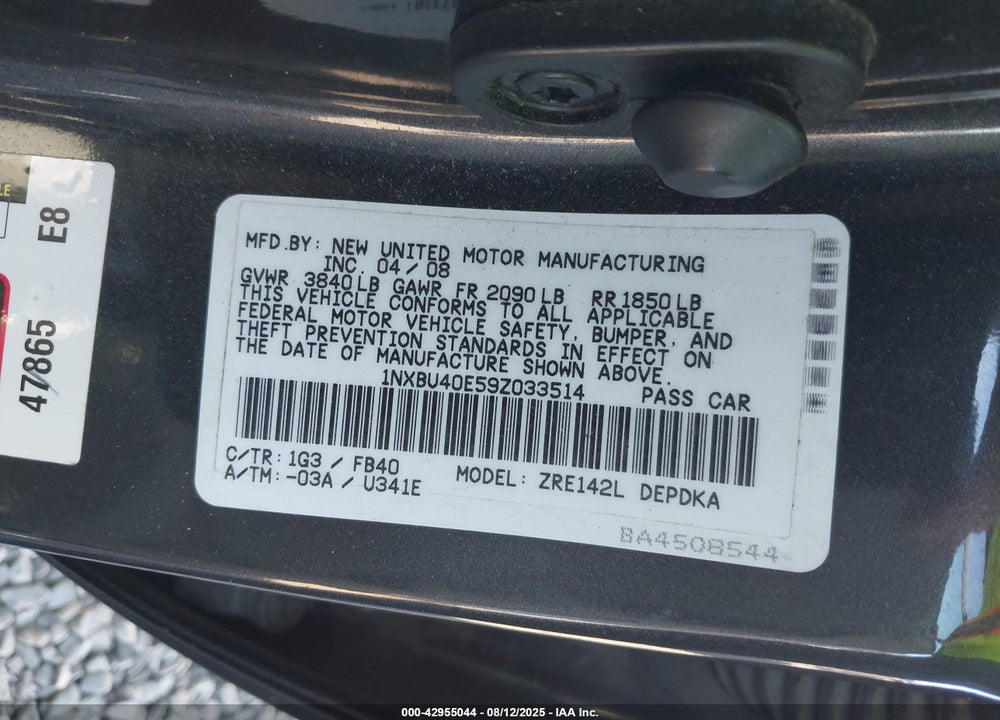 2009 TOYOTA COROLLA LE VIN: 1NXBU40E59Z033514