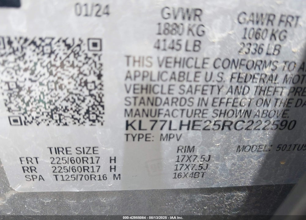 2024 CHEVROLET TRAX VIN: KL77LHE25RC222590