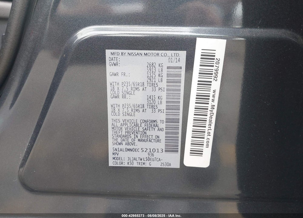 2014 INFINITI QX60 VIN: 5N1AL0MN0EC521013