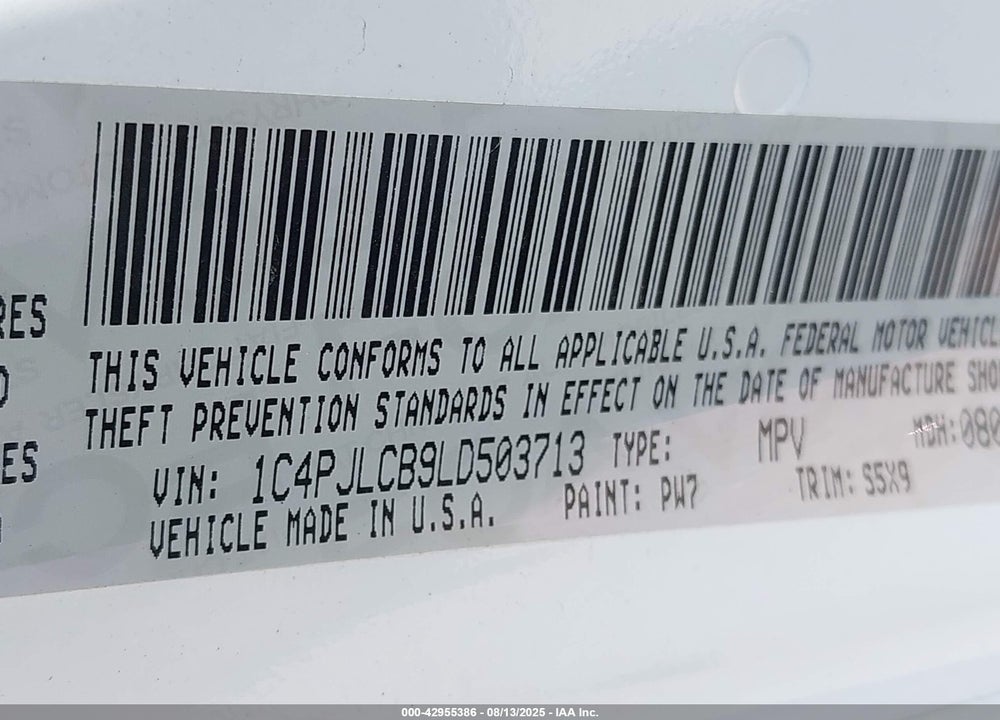 2020 JEEP CHEROKEE VIN: 1C4PJLCB9LD503713