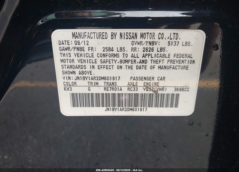2013 INFINITI M37 VIN: JN1BY1AR2DM601917