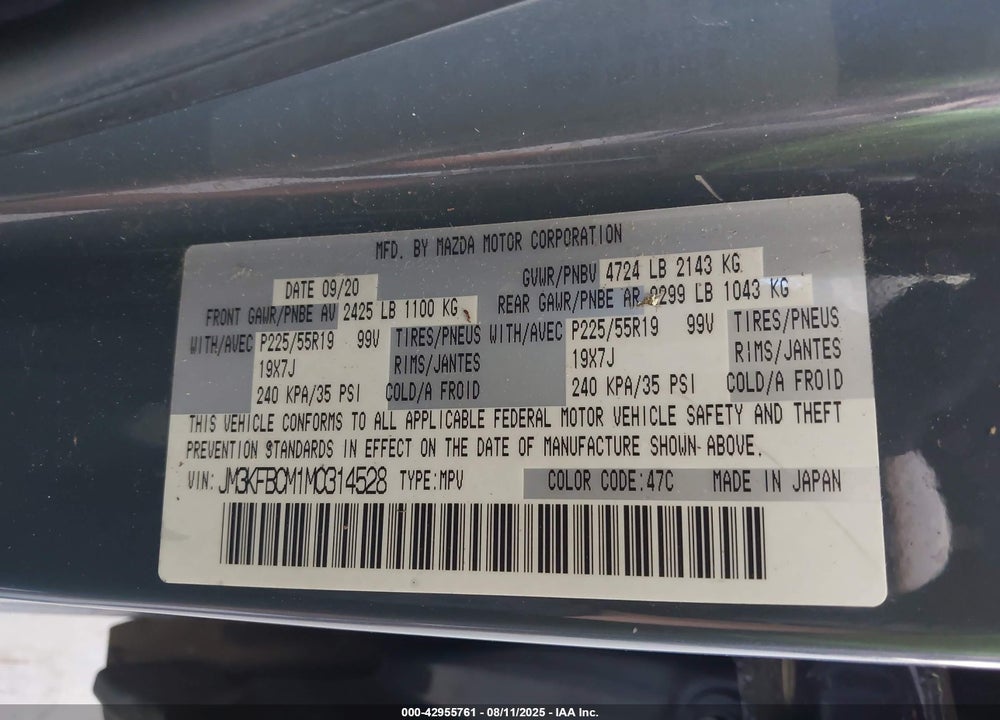 2021 MAZDA CX-5 VIN: JM3KFBCM1M0314528