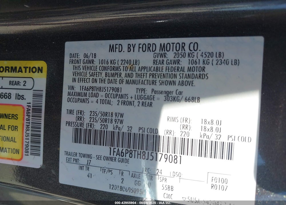 2018 FORD MUSTANG VIN: 1FA6P8TH8J5179081