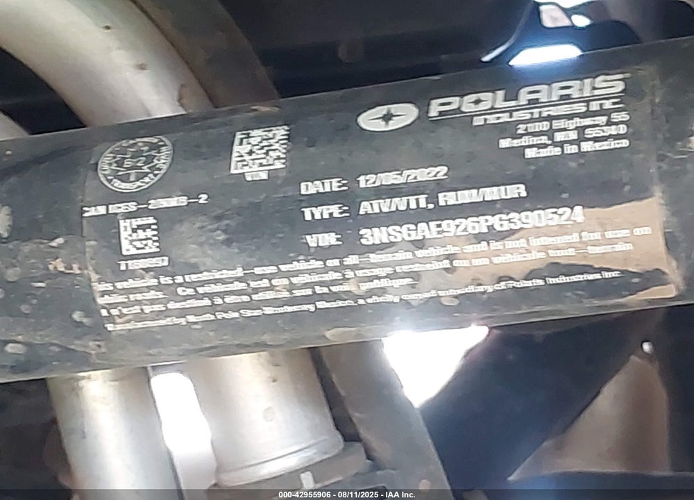 2023 POLARIS RZR TURBO R SPORT VIN: 3NSGAE926PG390524