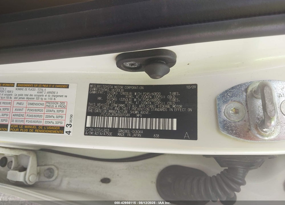 2010 TOYOTA 4RUNNER VIN: JTEZU5JR3A5001049