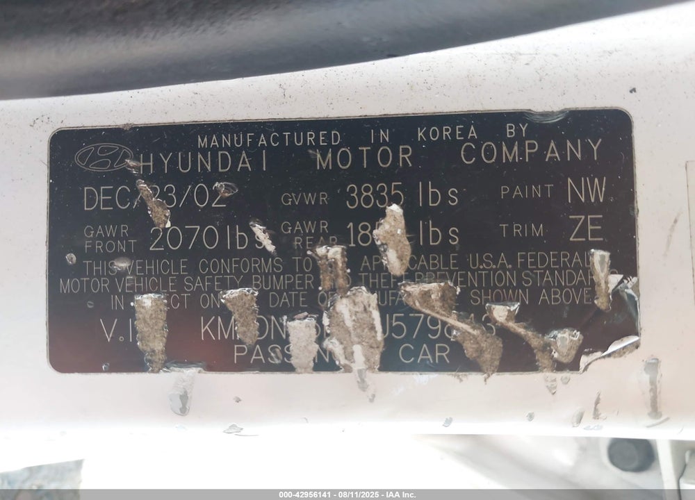 2003 HYUNDAI ELANTRA GLS/GT VIN: KMHDN45D73U579843