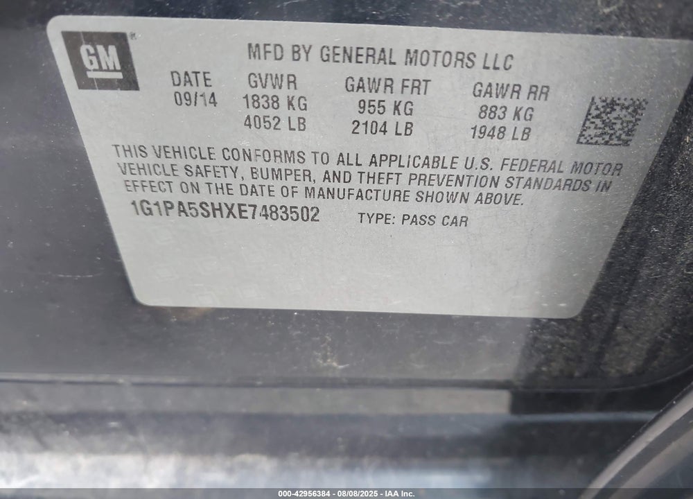 2014 CHEVROLET CRUZE VIN: 1G1PA5SHXE7483502