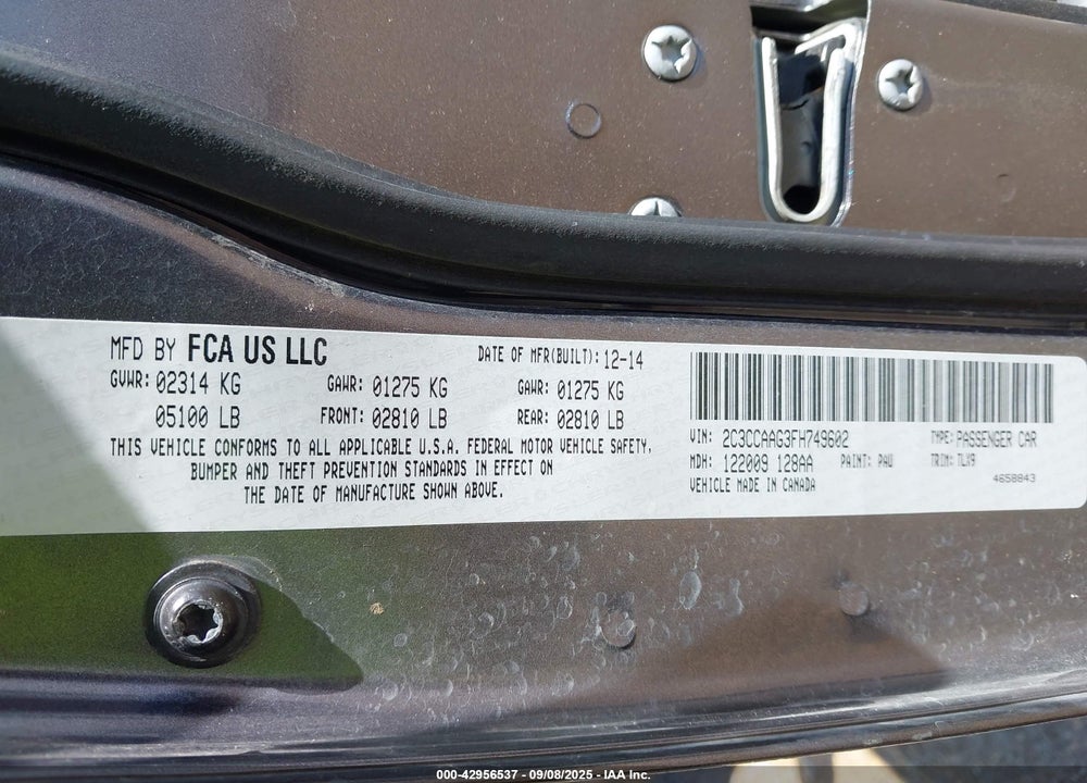 2015 CHRYSLER 300 VIN: 2C3CCAAG3FH749602